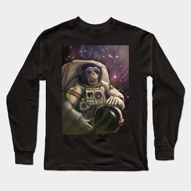 Space Monkey Long Sleeve T-Shirt by Pokky